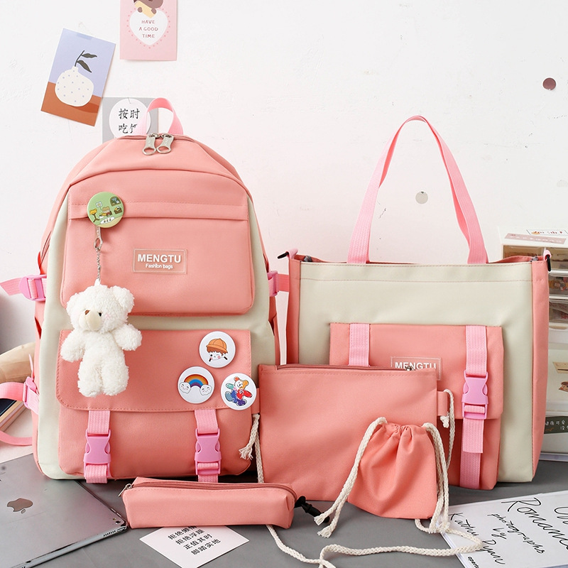 New ins schoolbag for girls, Korean version Harajuku style, large-capacity backpack, five-piece backpack set for girls, junior high school, senior high school and college students details Picture