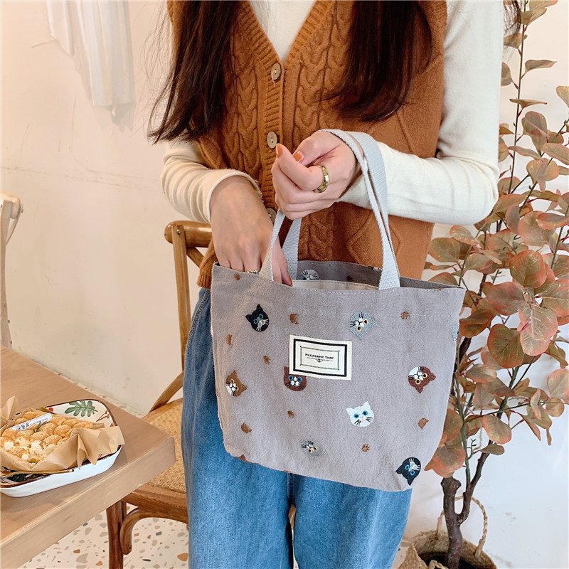 11262 Japanese embroidered cat handbag, Korean-style artistic and cute bento bag, small cloth bag for students to carry to work Specification drawing