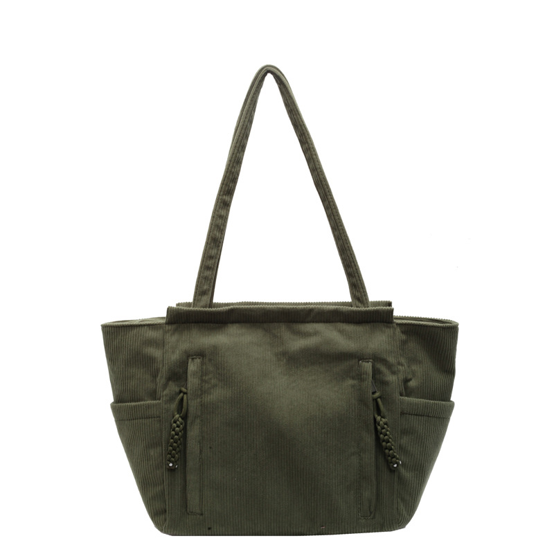 Autumn and winter fashion new large-capacity thickened tote bag, corduroy multi-pocket single-shoulder bag, retro thick commuting bag Item Picture