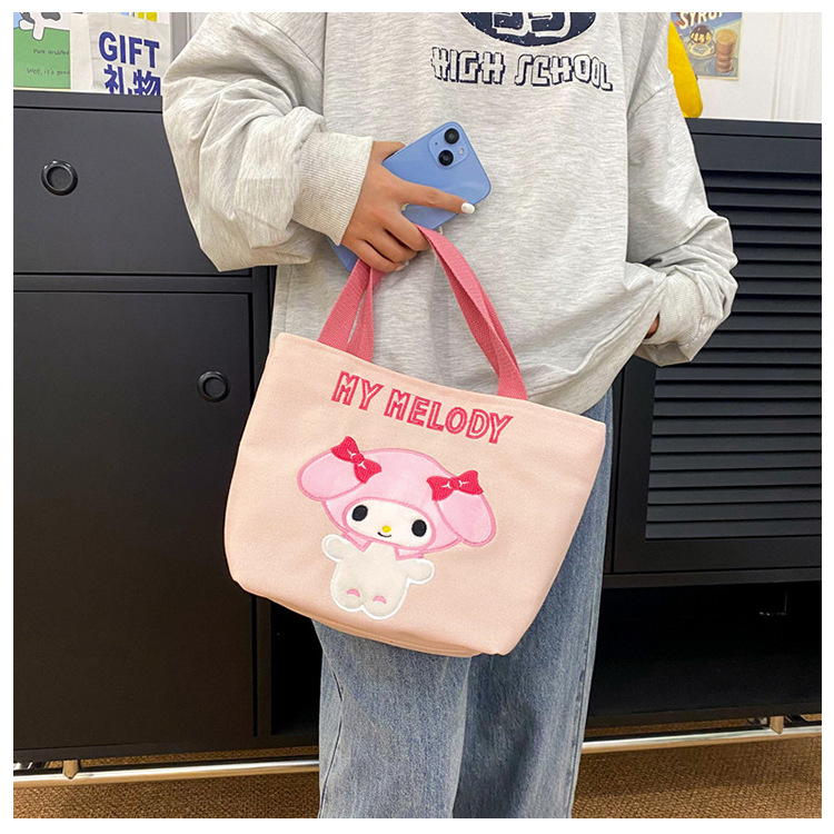 New cartoon embroidered canvas makeup bag, coin purse, Kuromi large-capacity storage bag, Cinnamon Dog small square bag details Picture