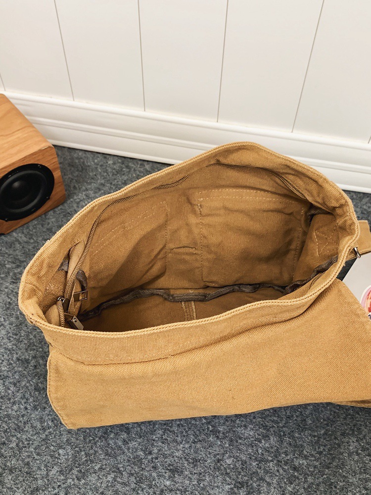 Japanese-style retro canvas crossbody bag, women's trendy brand large-capacity single-shoulder bag, college students' casual workwear style messenger bag Item Picture