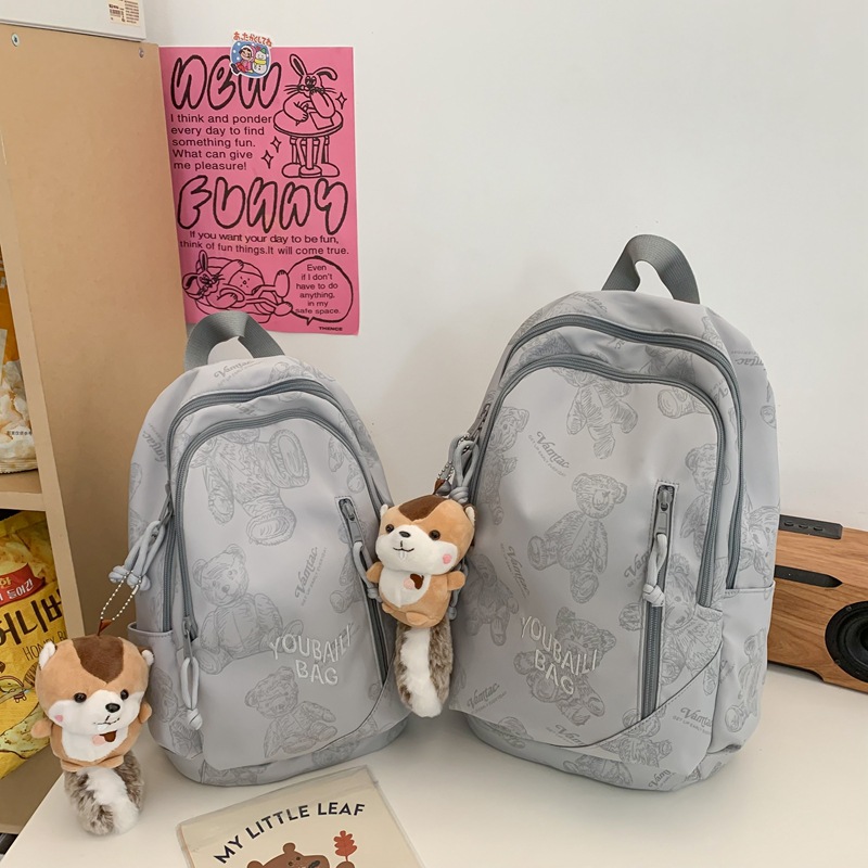 Junior high school outdoor girls' high appearance level printed bear college student backpack, new style backpack, cute backpack full figure