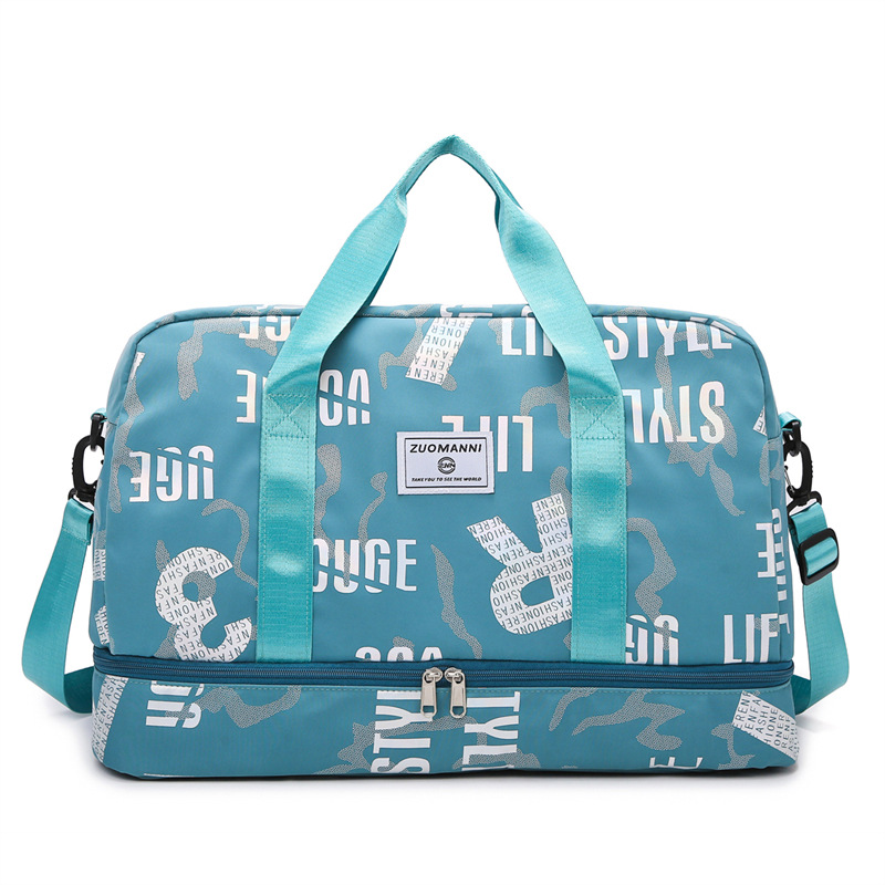 Dry-wet separated luggage bags, large-capacity sets for men and women, suitcases, travel bags, fashionable lettered gold-embossed sports and fitness bags Item Picture