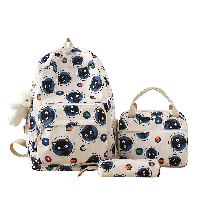 A three-piece set of cute cat backpacks for girls in grades three to six, a large-capacity cartoon travel backpack Item Picture
