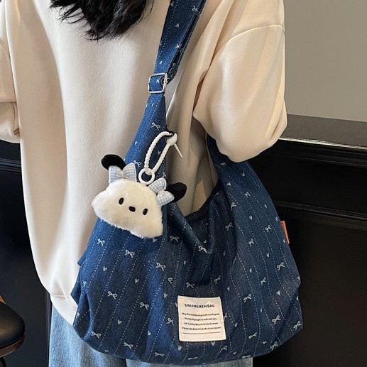 Fresh and sweet denim bow vest bag, versatile large-capacity single-shoulder bag, hand-held shopping bag, single-shoulder bag details Picture