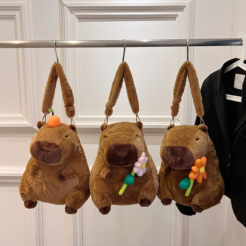 Wholesale of Capibara plush bags, double backpacks, children's capybara bags, cute animal dolls, backpacks and cartoon figurines full figure