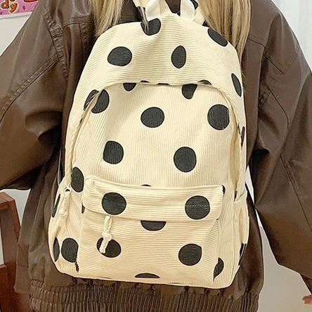 New autumn and winter student backpack, corduroy, cute polka dot, large-capacity girls' schoolbag, casual forest-style backpack full figure