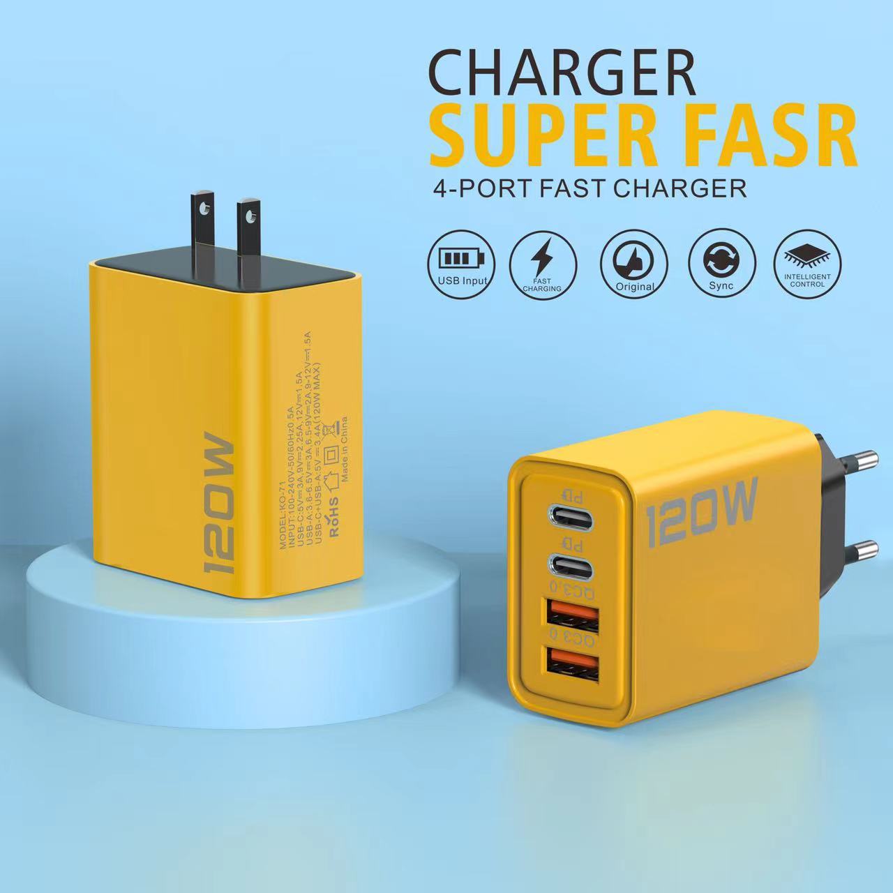 120W dual PD+ dual USB charger, suitable for iPhone 15 and Huawei mobile phones. Dual Type-C fast charging head with multiple ports details Picture