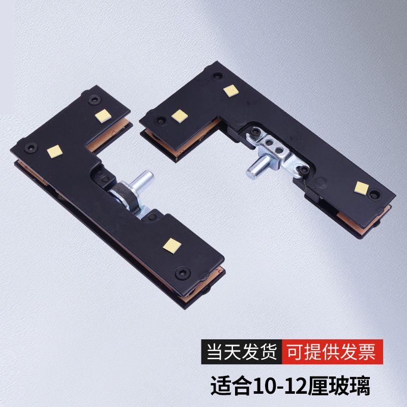 The manufacturer supplies stainless steel frameless glass door floor spring door clamp accessories, curved clamps, 4MM seven-shaped clamps and floor springs details Picture