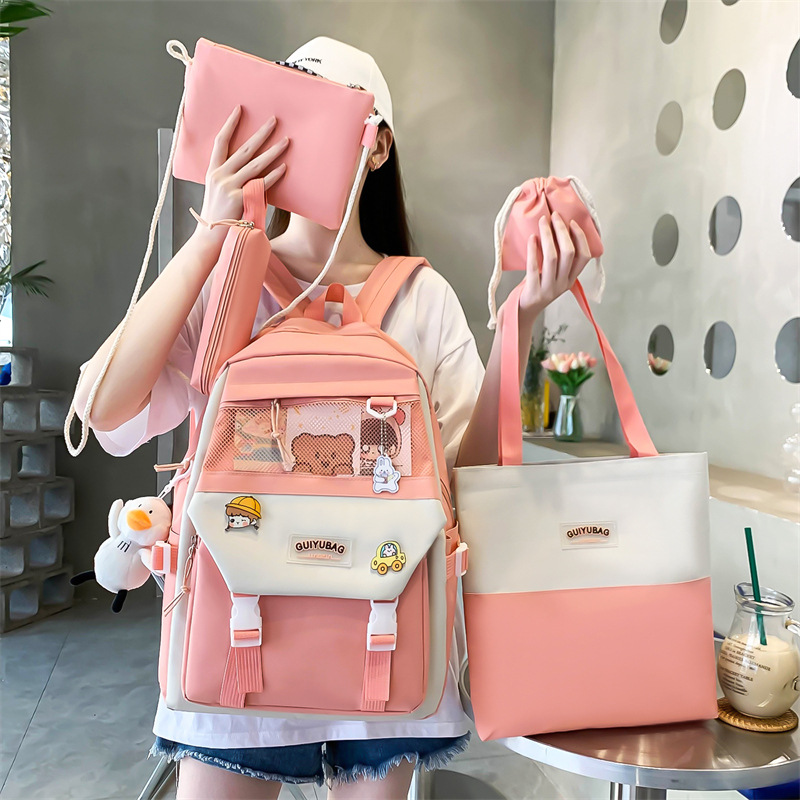 Junior high school student schoolbag, large-capacity girls' make-up class bag, five-piece backpack, fashionable Korean-style fresh and clean campus backpack Application Scenario