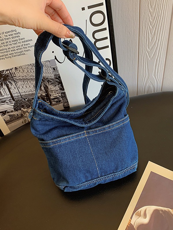 ins denim phone bag, Korean style fashionable single-shoulder bag, Japanese style simple and retro crossbody bag, artistic style small backpack Specification drawing