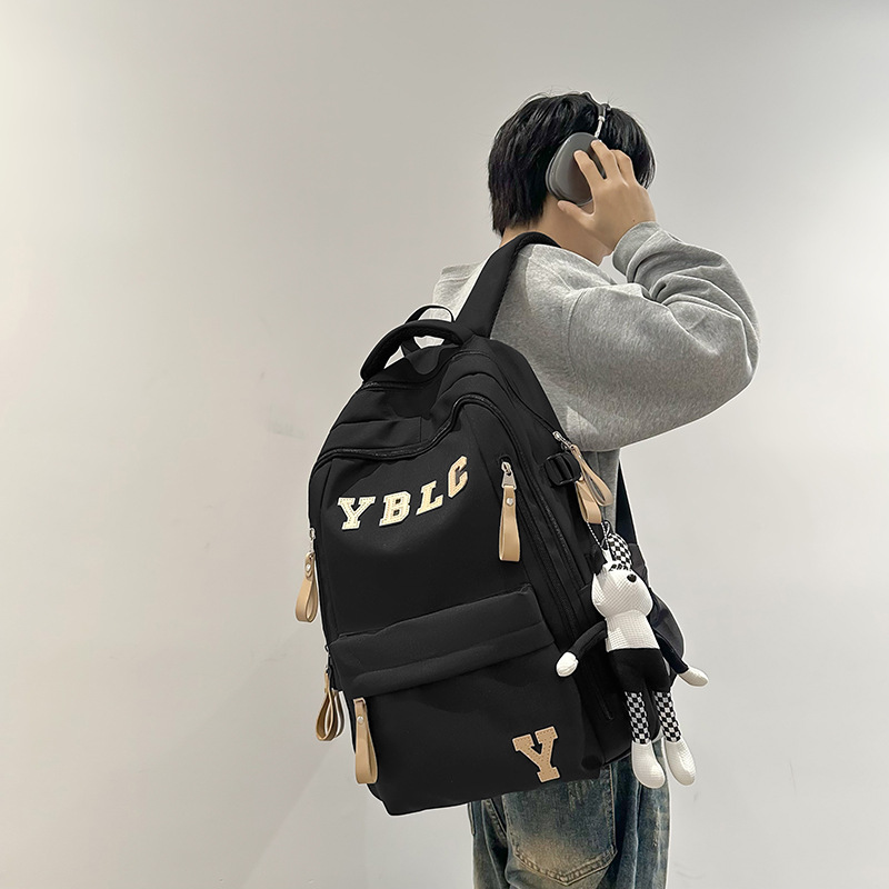 Japanese-style Instagram schoolbags, cool and trendy college couple simple backpacks, large-capacity letter casual backpacks for middle school students details Picture