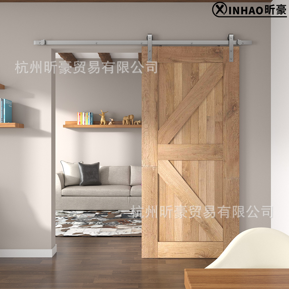 Direct sales of stainless steel classic barn door hanging rail J-type American-style sliding door hardware from the manufacturer details Picture