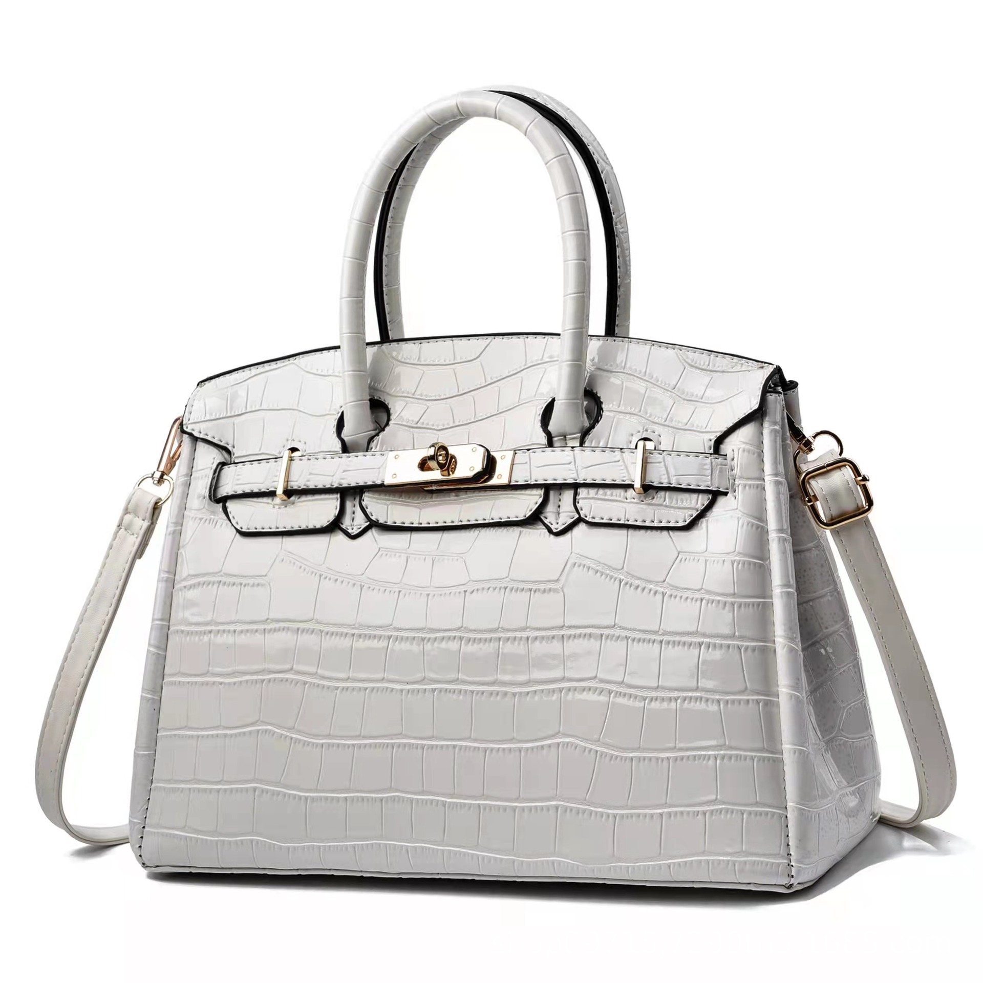 Crocodile pattern platinum bag Kelly Bag 2024 New style European and American foreign trade fashion middle-aged lady's hand-held shoulder crossbody bag details Picture