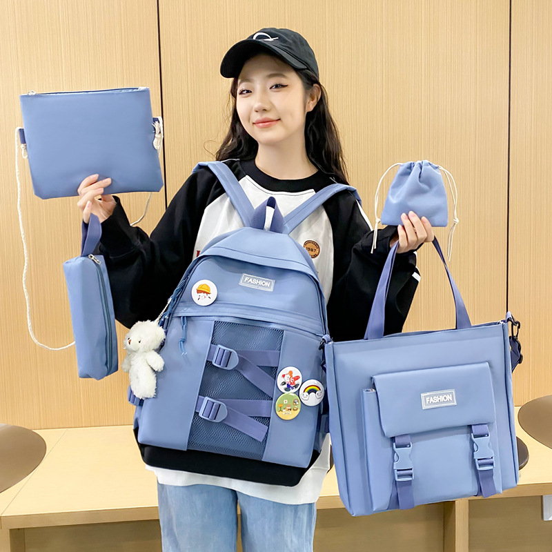 A cute five-piece backpack set for girls in grades 3 to 6 on campus, simple and lightweight, with a large capacity Korean-style backpack Specification drawing