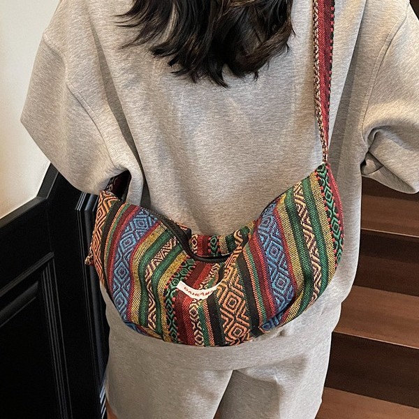 Large-capacity canvas bag for women, 2025 new style versatile ethnic bestseller, single-shoulder crossbody bag, commuting dumpling bag full figure