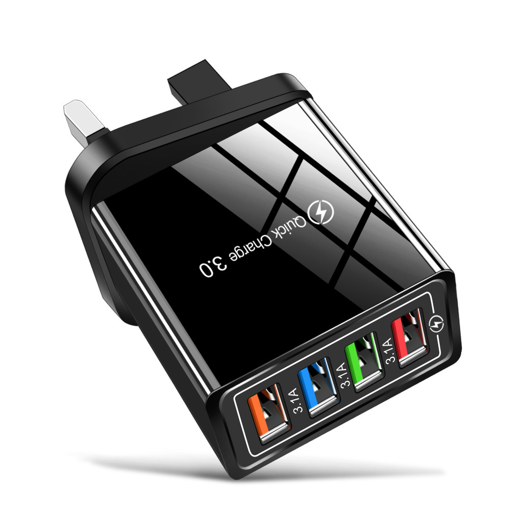 4USB mobile phone charger, UK, European and US standard LED with light color travel charger head, cross-border wholesale Item Picture