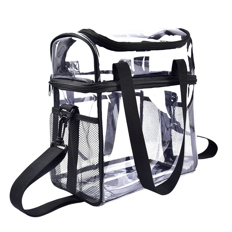 Manufacturer's transparent pvc lunch bag, hand-held, double-layer multi-functional, single-shoulder portable, zipper, waterproof and multi-purpose Specification drawing