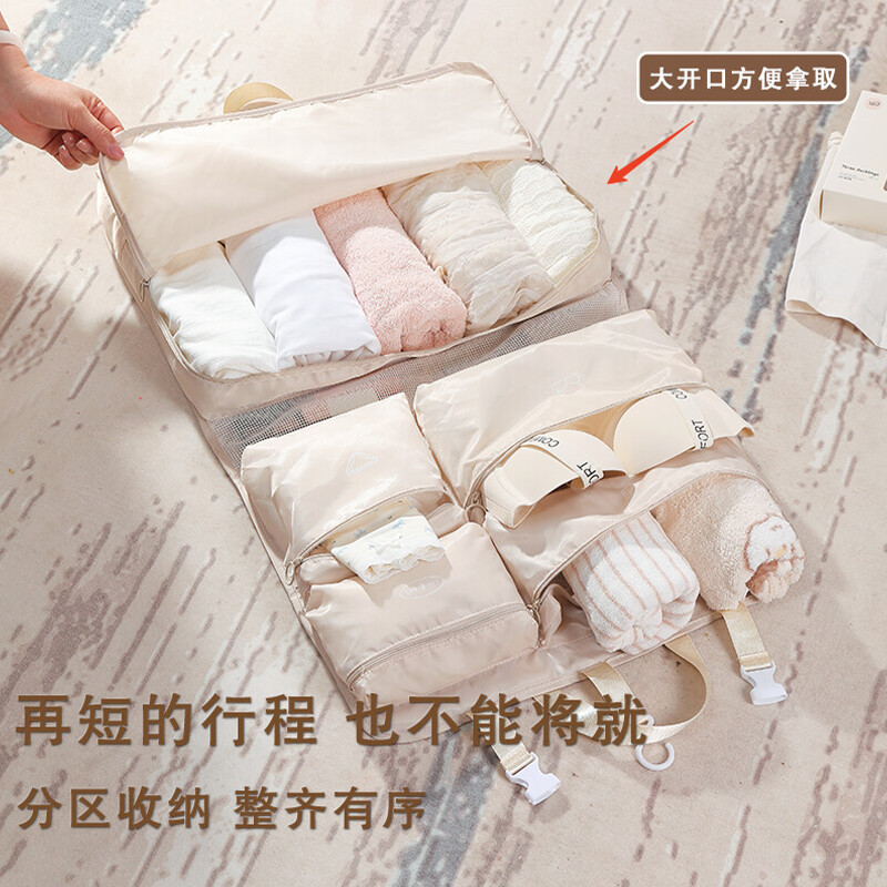 Cross-border multi-compartment travel clothing storage bag, business trip clothing classification and organization storage bag, cosmetics and toiletries seven-in-one details Picture