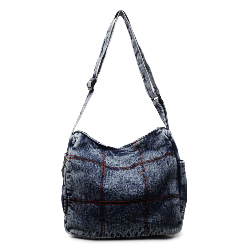New Japanese and Korean ins minimalist denim bag, single-shoulder bag, crossbody bag, fabric bag, student large-capacity women's bag, tote bag Item Picture