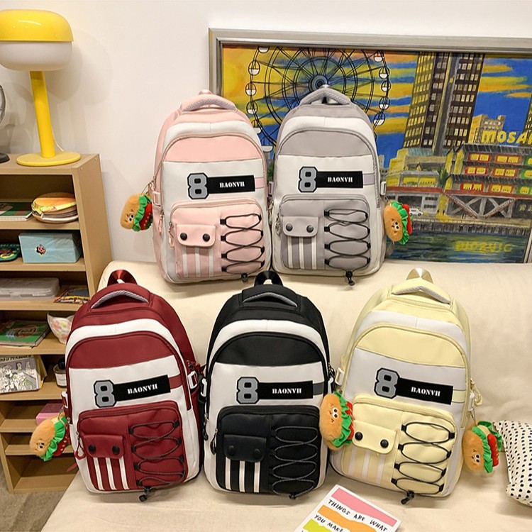 The new schoolbag is a large-capacity, lightweight, lightweight, spine-protecting, fashionable and versatile backpack for junior high school, senior high school and college students full figure