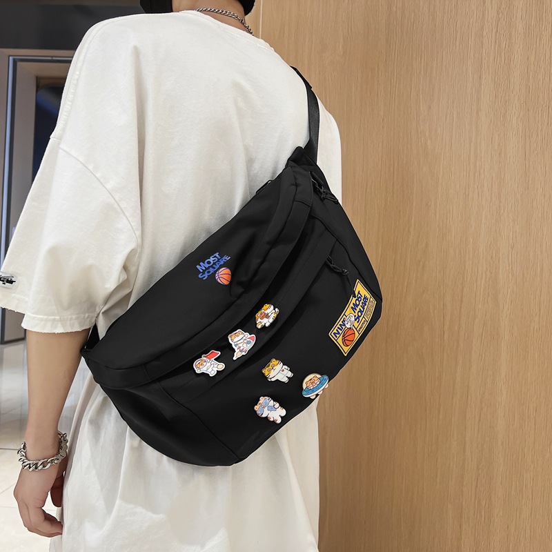 New casual crossbody bag, men's large-capacity trendy brand student single-shoulder bag, women's Japanese simple sporty couple chest bag Specification drawing