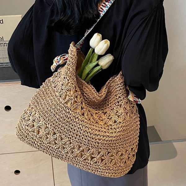 Lazy style straw woven bag for women 2025 Summer new versatile single-shoulder commuter tote bag, beach vacation bag details Picture