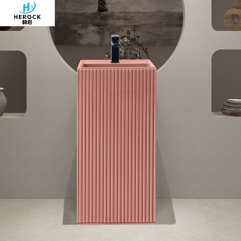 Artistic column basin, vertical washbasin, stone column washbasin, integrated balcony, outdoor floor washbasin details Picture