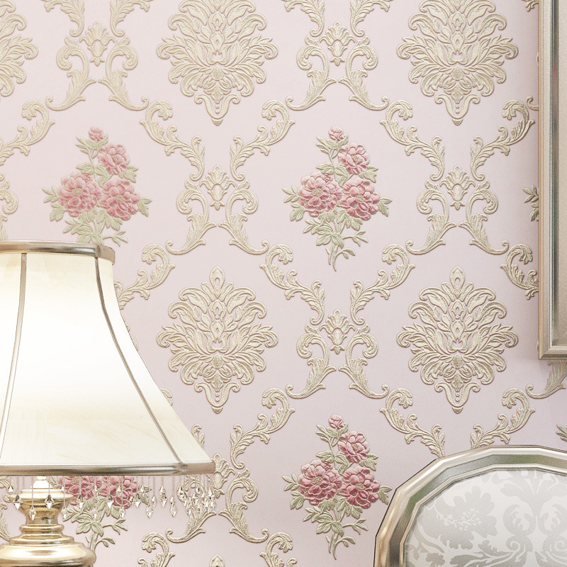 Non-woven fabric simple modern wallpaper 3D stereoscopic luxurious country European-style warm bedroom, living room and wedding room background wallpaper Specification drawing