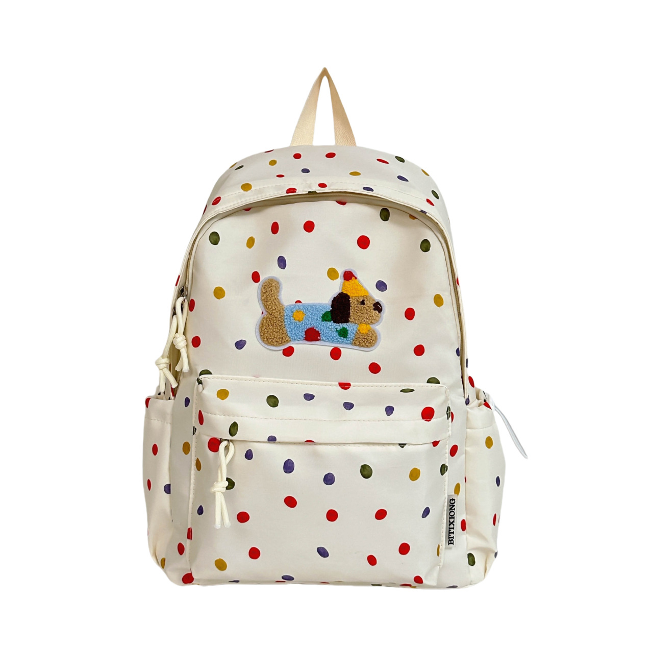 New cute puppy colorful polka dot student lightweight, trendy and versatile backpack with large capacity, reducing burden and protecting the spine Item Picture