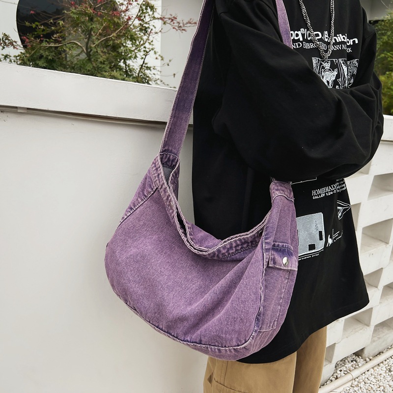 Washed canvas bag for women, Japanese denim crossbody bag, large capacity, laid-back style, artistic and retro single-shoulder bag for women full figure