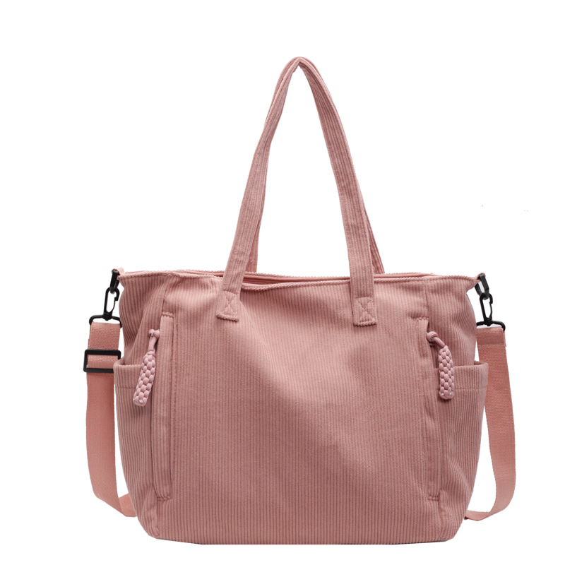 2024 New crossbody bag, corduroy fabric, commuter large-capacity tote bag, student class single-shoulder bag, hand-held schoolbag Item Picture