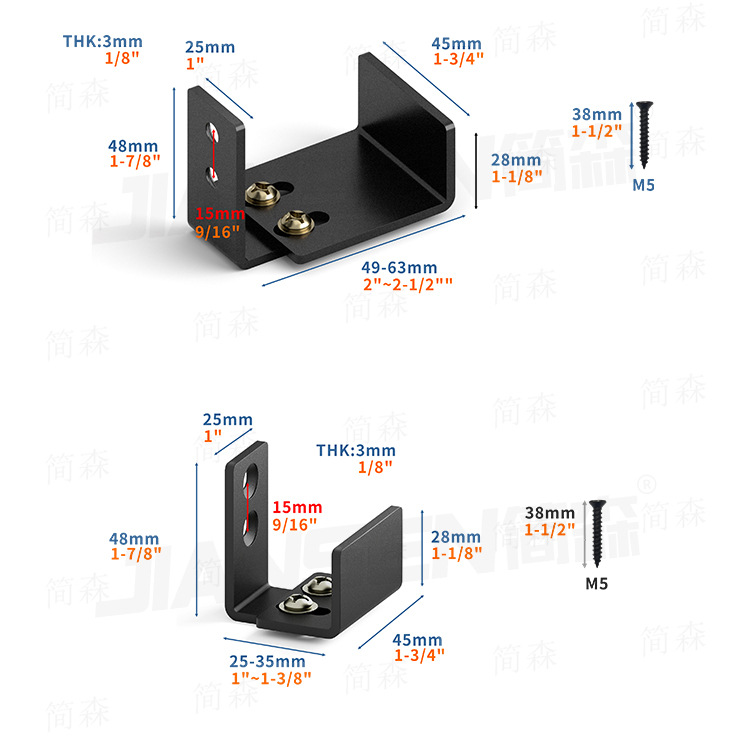 Barn door wall slotted anti-sway device, wall slotted anti-sway device, white and black iron wall guide, stainless steel anti-sway device Specification drawing