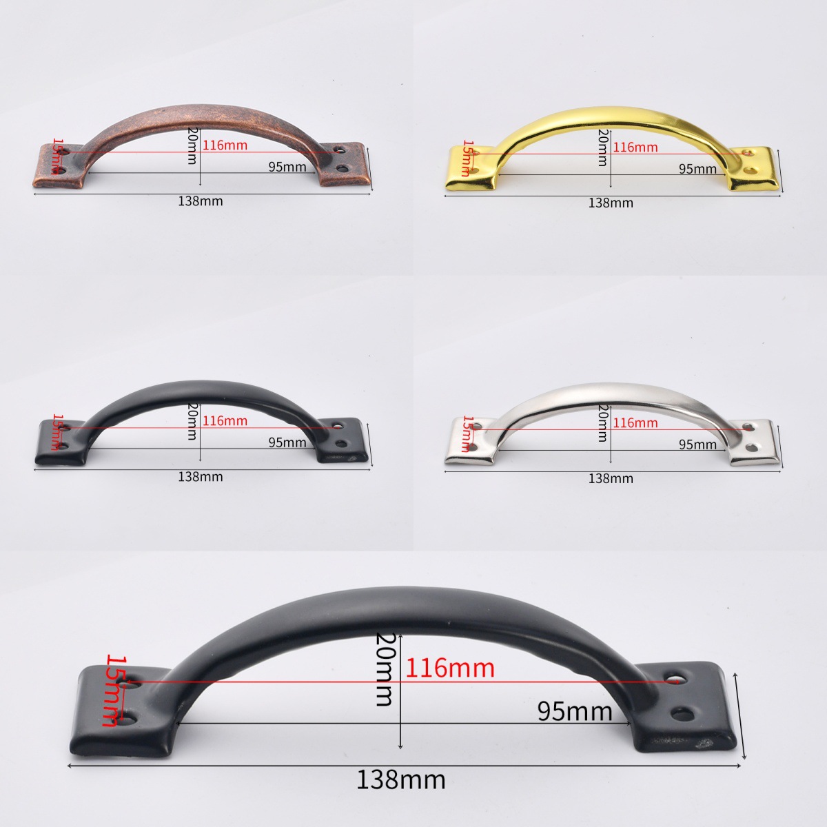 New Chinese-style 6-inch painted black bow-shaped old-fashioned door iron handle painted wooden door drawer handle handle full figure