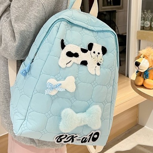 New cute puppy student backpack for autumn and winter, cartoon large-capacity girl's backpack, casual cotton-padded jacket bag, student bag full figure