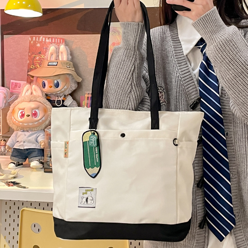 Tote bag, single-shoulder Korean version for female students, large-capacity single-shoulder bag for office workers, university class bag, simple autumn and winter commuting bag Specification drawing