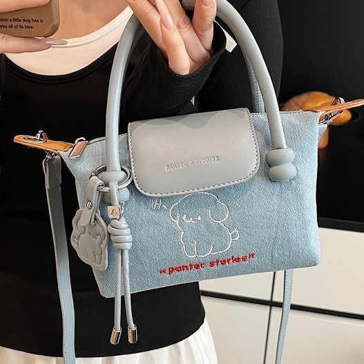 Korean niche design single-shoulder handbag for women, 2025 new style denim high-end crossbody bag, dumpling bag Specification drawing