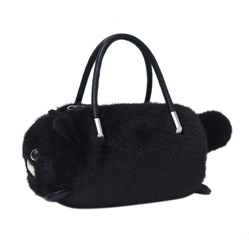 New cartoon plush hand-held crossbody bag, cute plush doll cat, large capacity cute chain coin purse bag Item Picture