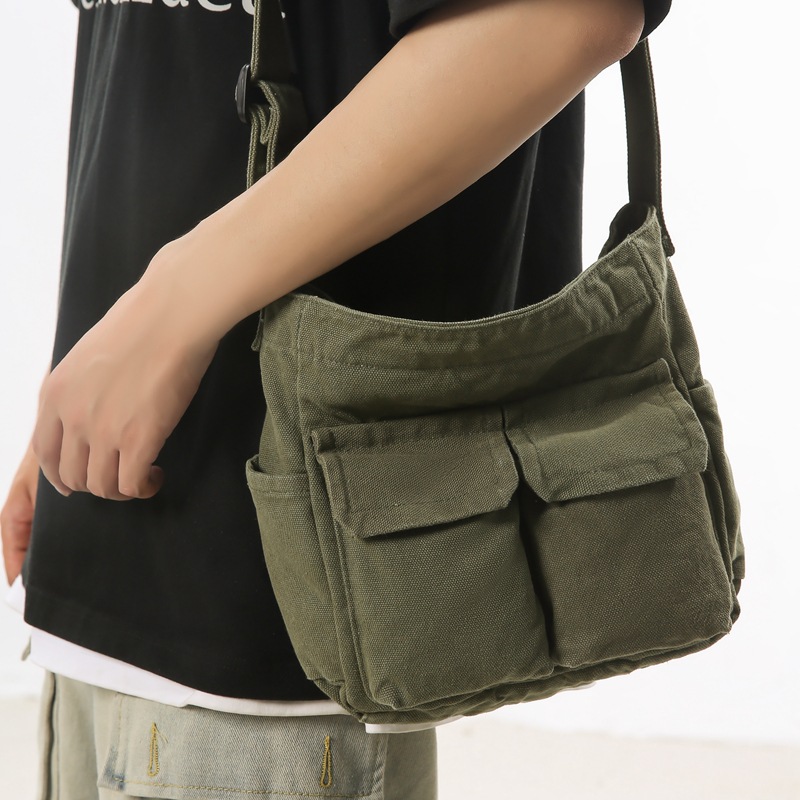 Fashionable washed canvas bag 2024 new style, elegant single-shoulder bag, Japanese simple solid color crossbody bag, workwear style backpack full figure