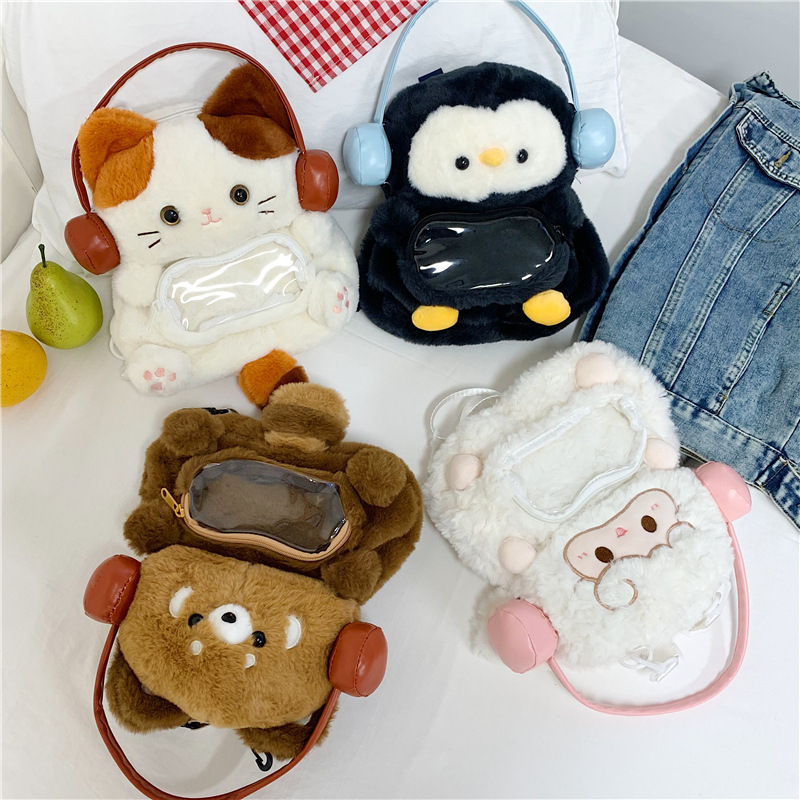 New headphones, cute plush dolls on both shoulders, a cute and girlish birthday gift, a cartoon large-capacity backpack full figure