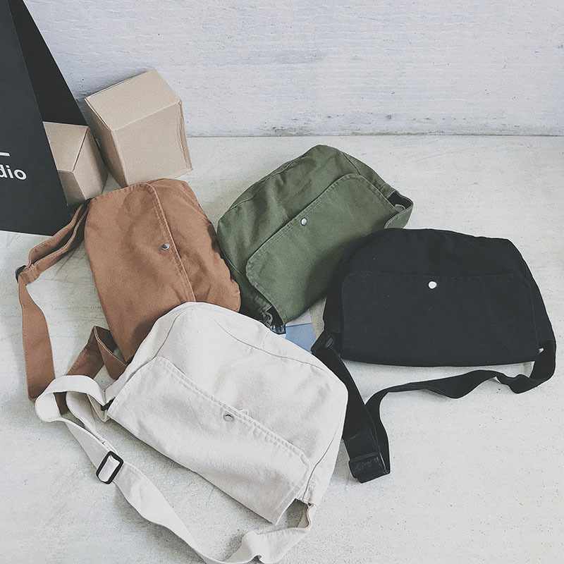 Japanese solid-color simple crossbody bag for women, Korean fresh and clean flip-top single-shoulder bag for women, new retro messenger bag Specification drawing