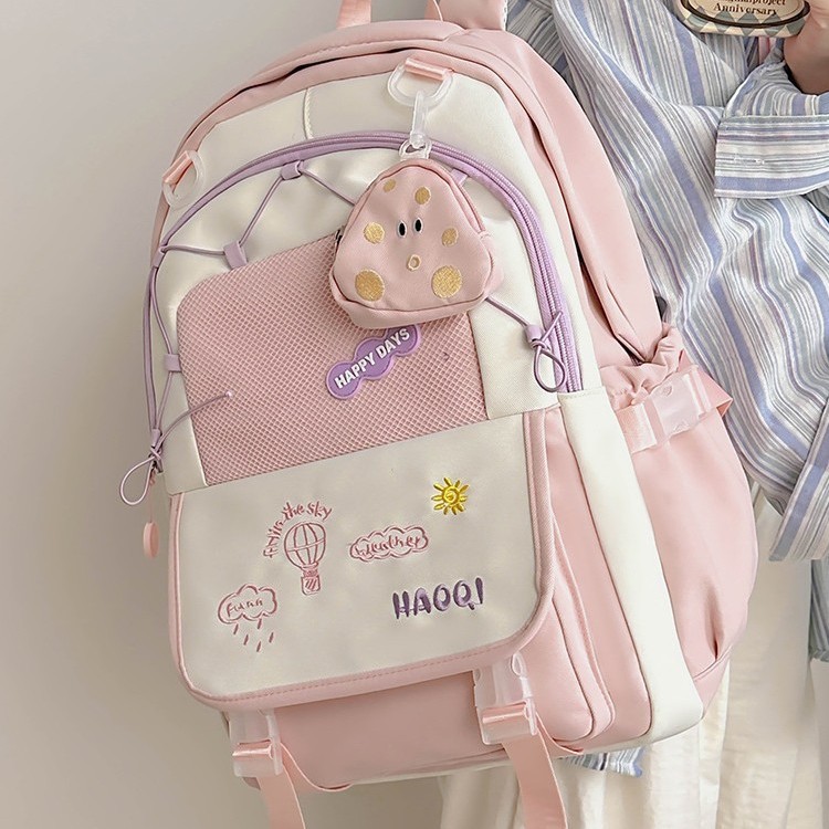 2024 Niche, simple, fresh, lightweight bag, versatile, large capacity, college style, contrasting colors, small backpack for middle and high school shoulders Specification drawing