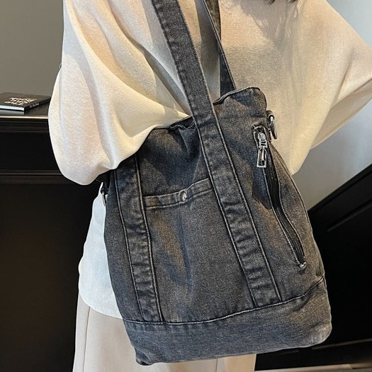 Cross-border washed denim tote bag for women's 2024 autumn new large-capacity casual single-shoulder crossbody bag full figure