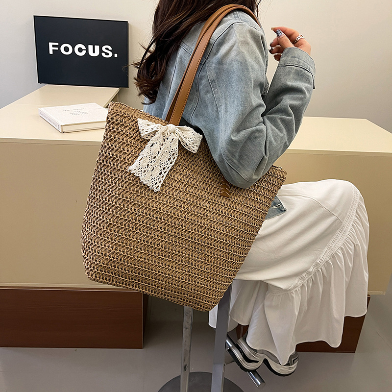 This year's popular women's bags are large-capacity 2025 new single-shoulder grass woven bags with a high-quality texture and versatile bucket bags for summer Specification drawing