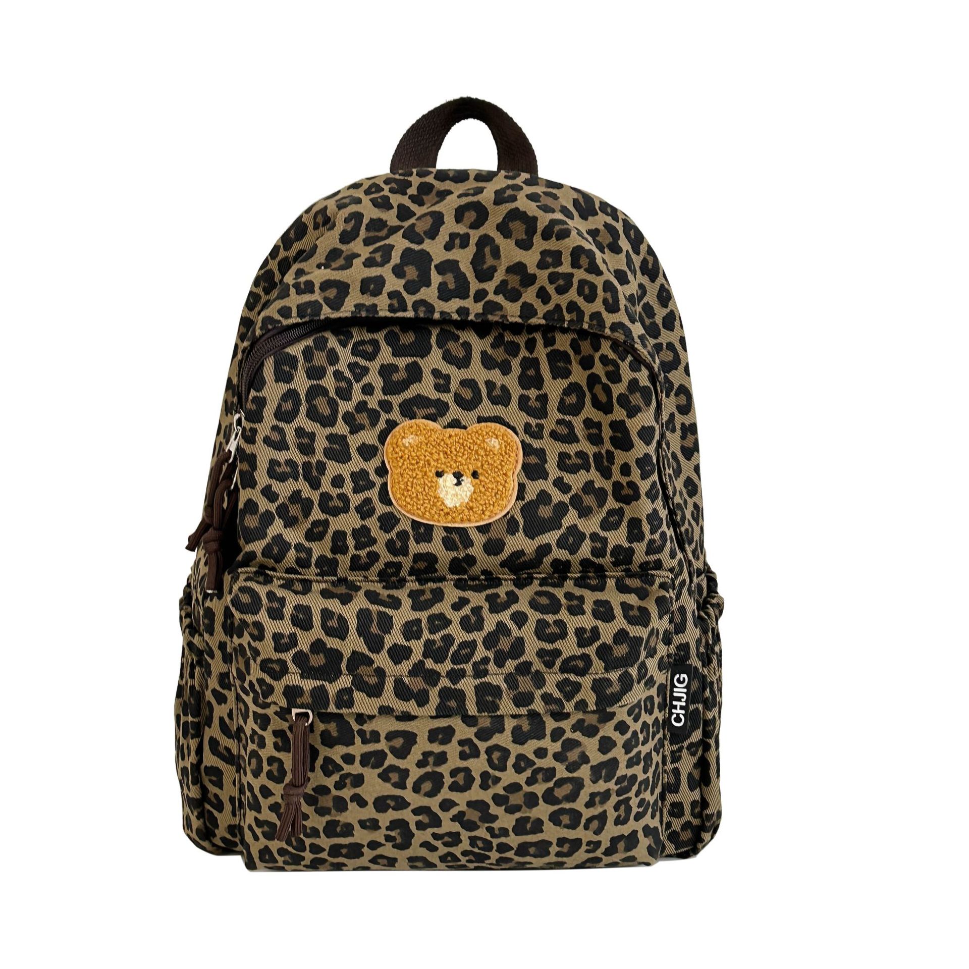 The 2024 new style of female backpack for junior and senior high school students in autumn and winter with leopard print is perfect for commuting to work and college students Item Picture