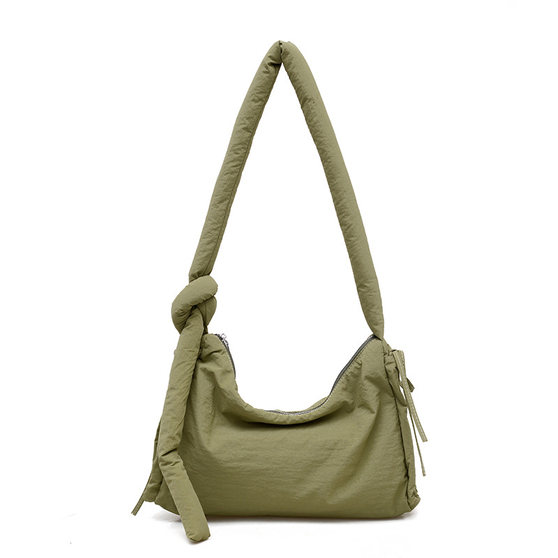 Outdoor sports style large-capacity nylon single-shoulder crossbody bag, retro tie handbag, women's casual solid color underarm bag Item Picture