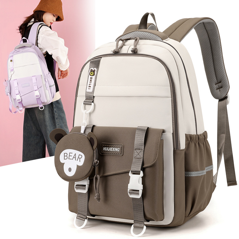 Cute color-blocking schoolbag for girls, 2024 new Korean version Instagram, high appearance level backpack for primary and secondary school students in grades three to six full figure