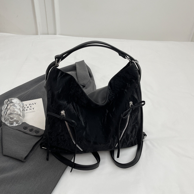 Fashionable ladies' bag, large-capacity tote bag, 2024 new pleated single-shoulder and double-shoulder dual-purpose bag, commuting crossbody backpack Specification drawing