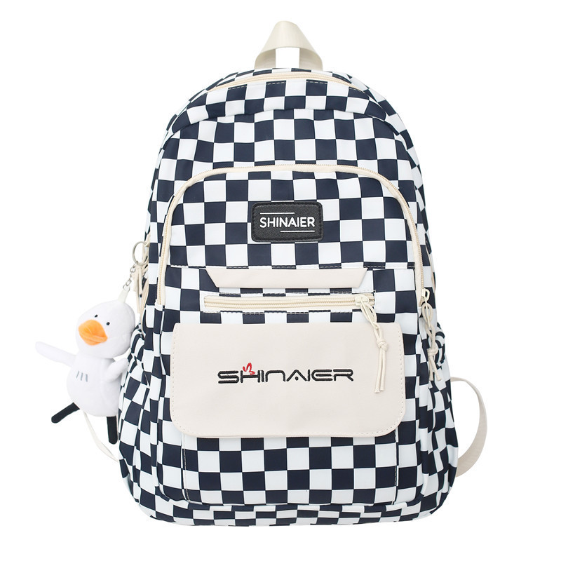 New autumn and winter ins checkerboard backpack for girls, Korean version for junior and senior high school students, large-capacity Haraju-style backpack Item Picture