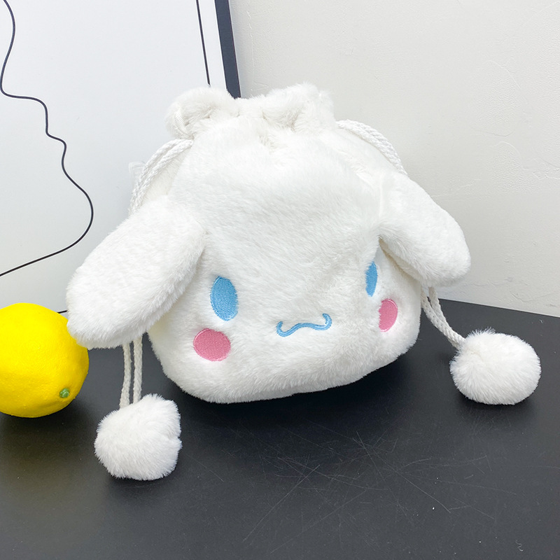 Cartoon Sanrio plush toy, cute cupped cinnamon dog, Kuromi handbag, storage bag, coin purse, 8 inches Specification drawing
